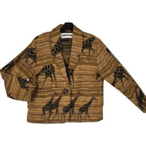 Vintage 90s Limelight Woven Giraffe Safari Jacket Womens Medium Cropped